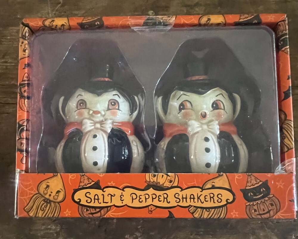 Transpac Johanna Parker Ceramic Vampire Salt and Pepper Shaker Set